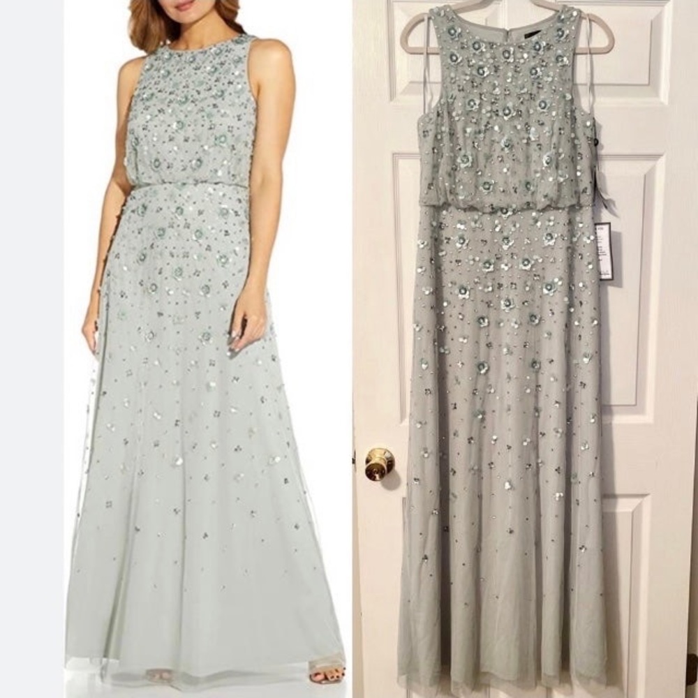 Adrianna Papell Frosted Sage Beaded Evening Gown - Picture 6 of 6
